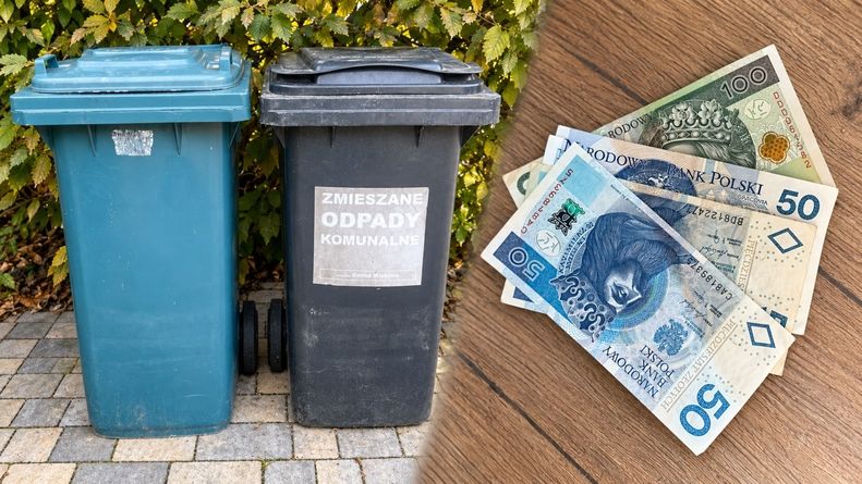 kosze na śmieci oraz banknoty